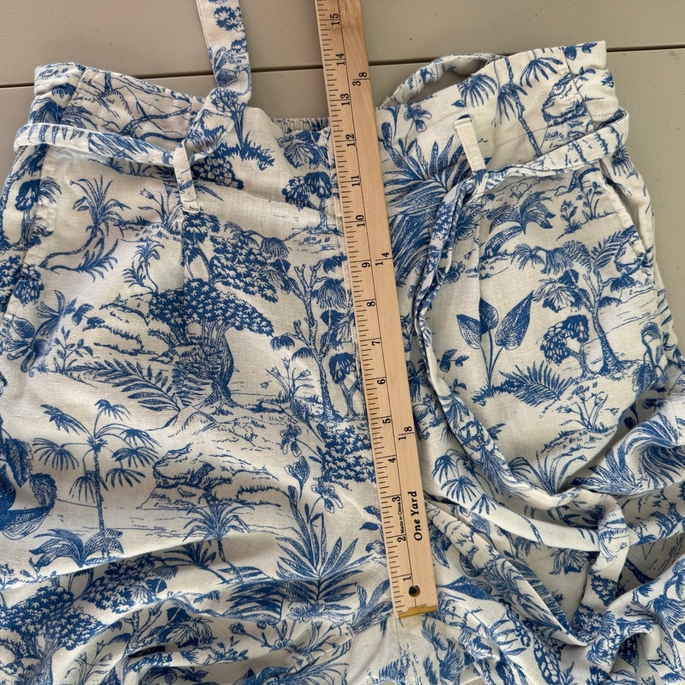 Nicole Miller Linen Blend Wide Leg Pants Women L Blue Toile Coastal Beach Preppy - Picture 14 of 15